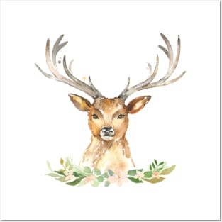 Cute deer with flowers Posters and Art